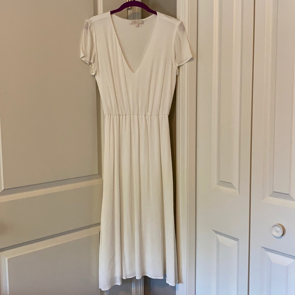 Wayf white cap sleeve lined white midi dress